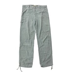 Da-Nang Cargo Pants Womens Medium Sage Green Silk Herringbone Straight Leg Pant